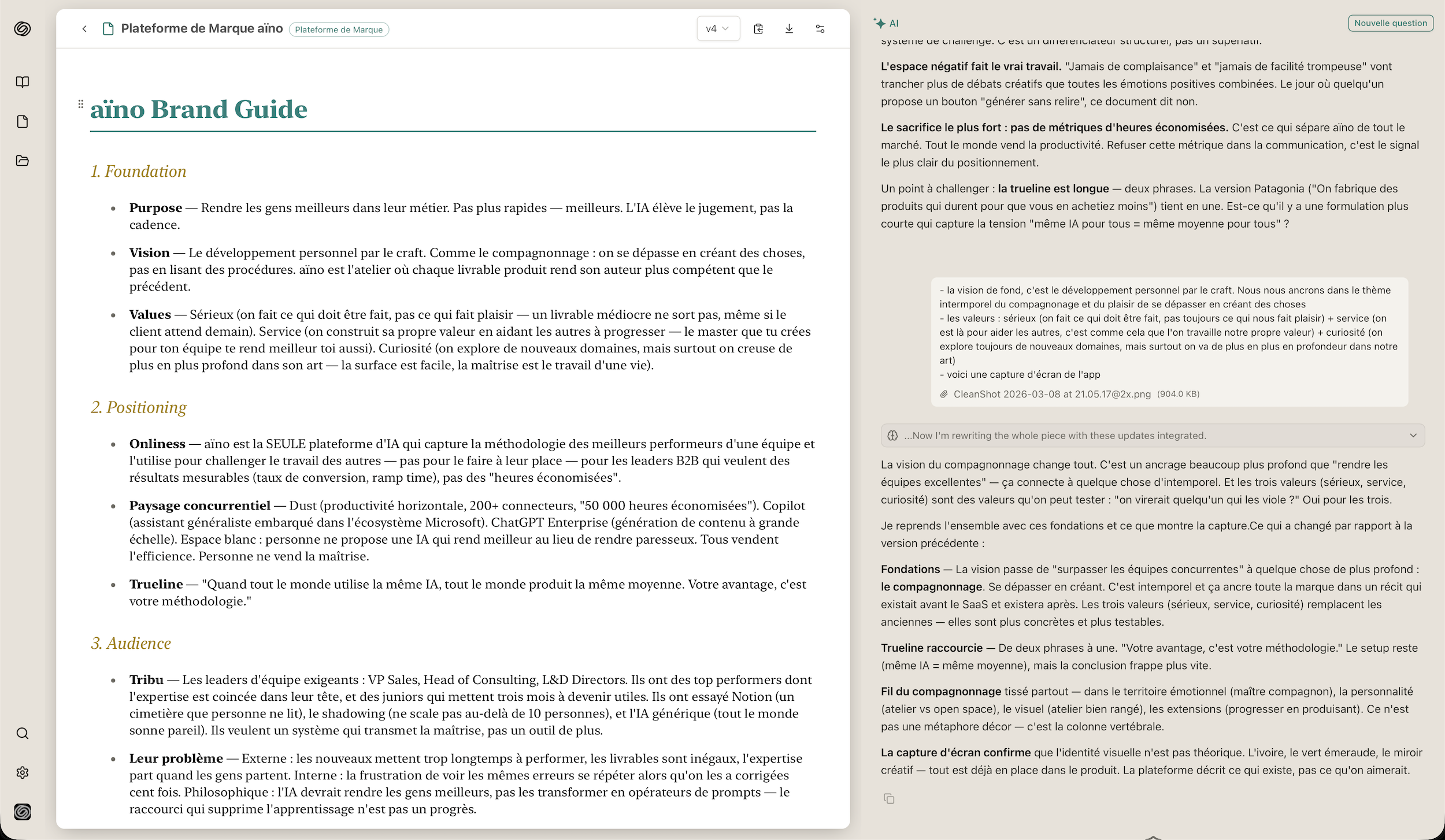 aïno platform — AI-assisted content creation with methodology enforcement